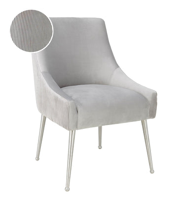 TOV Beatrix Pleated Light Grey Performance Velvet Dining Chair - Silver Legs Light Grey
