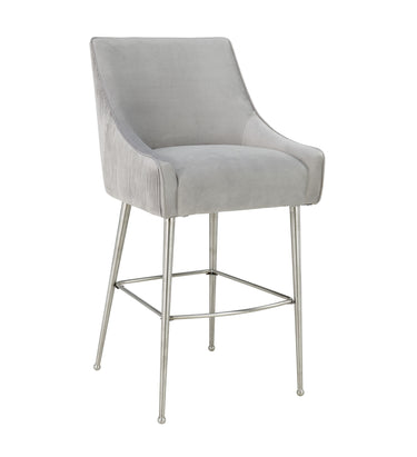 TOV Beatrix Pleated Performance Velvet Stool, Light Grey / Counter Height option, image 1