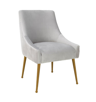 TOV Beatrix Pleated Performance Velvet Dining Chair Light Grey