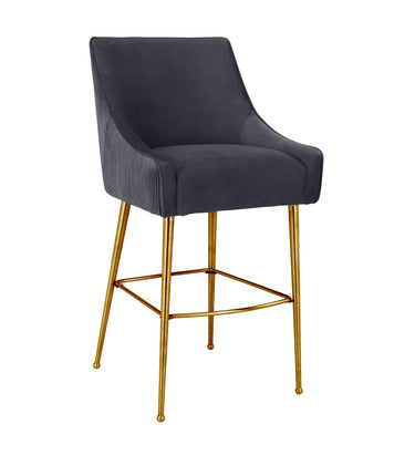 TOV Beatrix Pleated Performance Velvet Stool Grey Bar Height