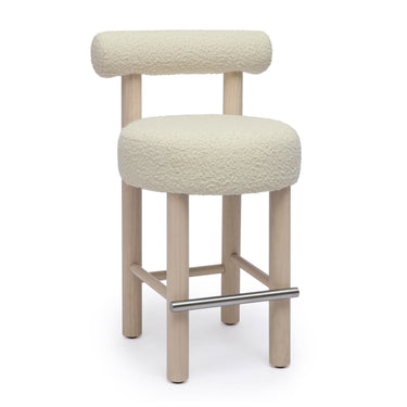 TOV Carmel Cream Performance Boucle and Solid Wood Counter Stool, image 1