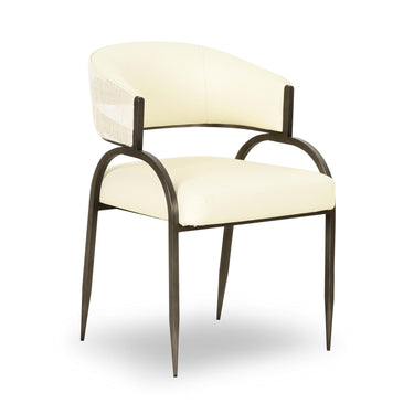 TOV Tatum Cream 2-Tone Performance Vegan Leather and Jacquard Dining Chair Cream