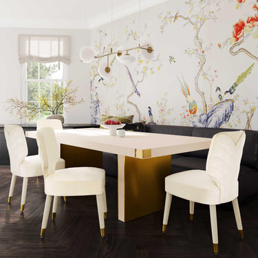 TOV Selena 90" Ash Rectangular Dining Table Cream, Gold