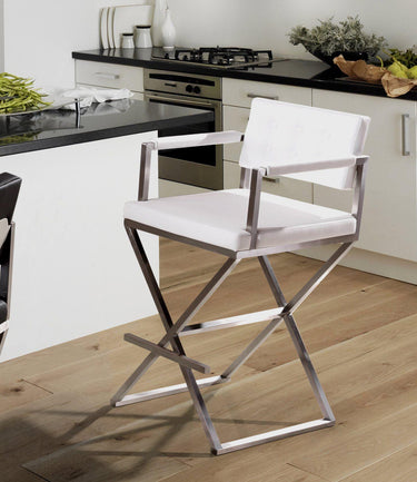 TOV Director Performance Vegan Leather Stool with Silver Base, several options shown