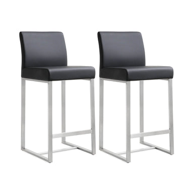 TOV Denmark Performance Vegan Leather Stool with Silver Base - Set of 2, Black / Counter Height option, image 1