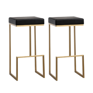 TOV Ferrara Black Performance Vegan Leather and Gold Steel Barstool - Set of 2, image 1
