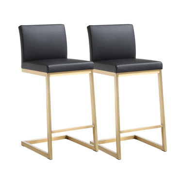 TOV Parma Performance Vegan Leather and Gold Stainless Steel Counter Stool - Set of 2, Black option, image 1