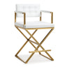 TOV Director Performance Vegan Leather Stool with Gold Base, White / Counter Height option, image 1
