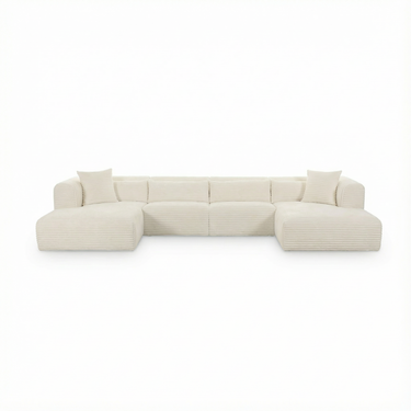 TOV Tarra 4-Piece Fluffy Oversized Performance Corduroy Modular U-Sectional, Cream option, image 1