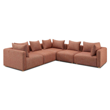 TOV Hangover 5-Piece Contract-Grade Textured Fabric Modular L-Sectional Red