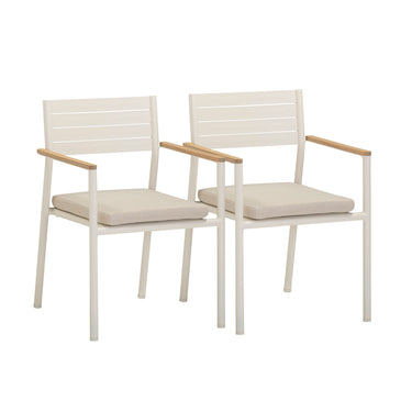 TOV Sardinia Cream Performance Fabric Outdoor Dining Chair - Set of 2 Cream, Light Teak