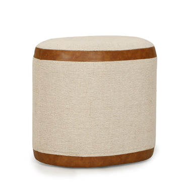 TOV Huche Cotton Jute and Vegan Leather Oval Contract-Grade Pouf, image 1