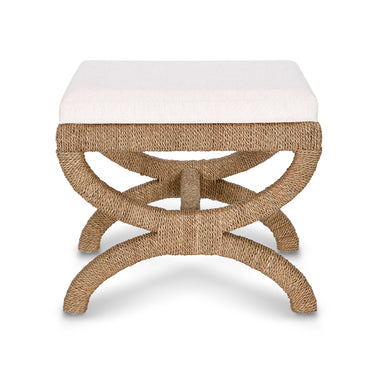 TOV Kappa Cream Contract-Grade Fabric and Natural Seagrass Accent Stool, image 2