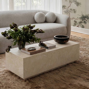TOV Romy 47" Rectangular Coffee Table, Faux Travertine option, image 3