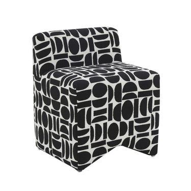 TOV Pippa Geometric Performance Jacquard Weave Accent Stool Black and White