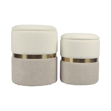 TOV Gigi Cream and Tan Chenille Storage Ottoman - Set of 2, image 1