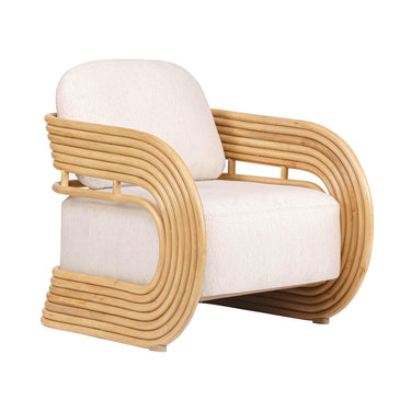 TOV Lauretta Cream Performance Fabric and Natural Rattan Accent Chair, image 1