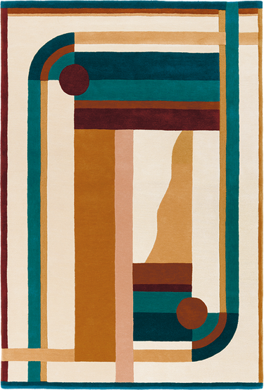 Hacienda multicolor hand-tufted wool rug by Florence Bourel, top view