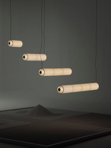 Architectural linear suspension light with Japanese paper shade