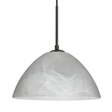 Besa Tessa pendant light with marble glass shade and satin nickel finish for kitchen island lighting