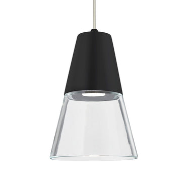 Besa Lighting Timo 6 mini pendant with clear glass shade and black accent, warm LED lighting for kitchen island and dining spaces