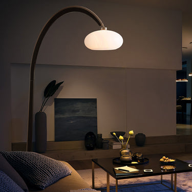 Nova of California Vaulted Arc Floor Lamp By Peter Morelli 86 1968 Design Black Wood Satin Nickel