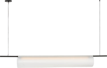 Trace 72 Single Linear Chandelier by Peter Bristol in Nightshade Black, shown straight on with the glass lit