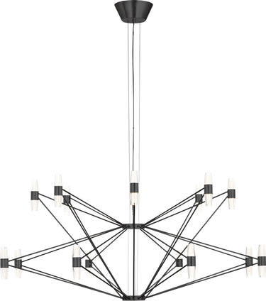 Lassell Two Tier X-Large chandelier by Sean Lavin in Dark Bronze, brass arms with laser-etched crystal tubes