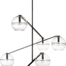 Lowing Grande Chandelier by Sean Lavin in Blackened Forged, six clear glass globes hanging from slanted arms on a central stem