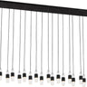 Lassell Short 18-Light linear chandelier by Sean Lavin in Nightshade Black, two rows of crystal tubes hanging on black cords from a long rectangular canopy