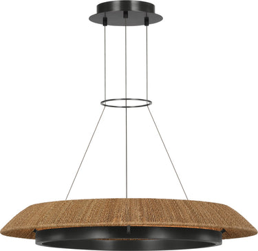 Noa Medium Chandelier by Sean Lavin with a natural woven seagrass shade and Bronze finish