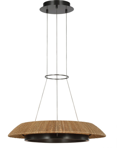 Noa Small Chandelier by Sean Lavin with a natural woven seagrass shade and Bronze finish