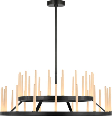Sagrada 36 Two-Tier Chandelier by Sean Lavin in Bronze, two tiers of lit crystal rods on a brass ring