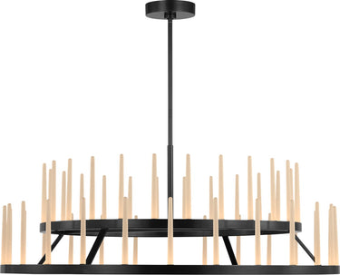 Sagrada 49 Two-Tier Chandelier by Sean Lavin in Bronze, two tiers of lit crystal rods on a brass ring