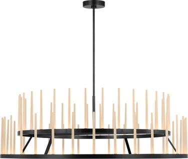Sagrada 60 Two-Tier Chandelier by Sean Lavin in Bronze, two tiers of lit crystal rods on a brass ring