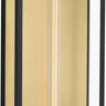 Enferme 36 Outdoor Wall Lantern by Sean Lavin in Outdoor Black, lit three-quarter view of the clear glass lantern with its inner LED tube