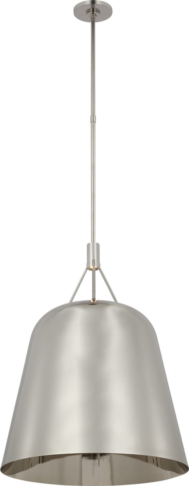 Sospeso Tapered X-Large Pendant by Sean Lavin in Polished Nickel, full front view of the pendant hanging from its stem and canopy