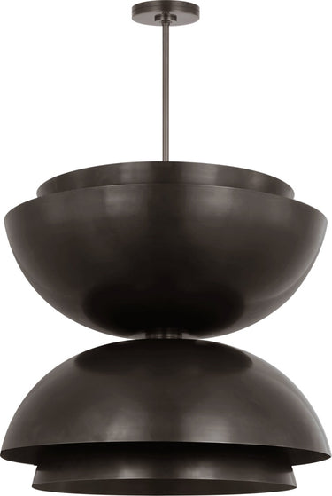 Shanti Grande Double Pendant by Sean Lavin in Dark Bronze, full front view of the pendant hanging from its stem and canopy