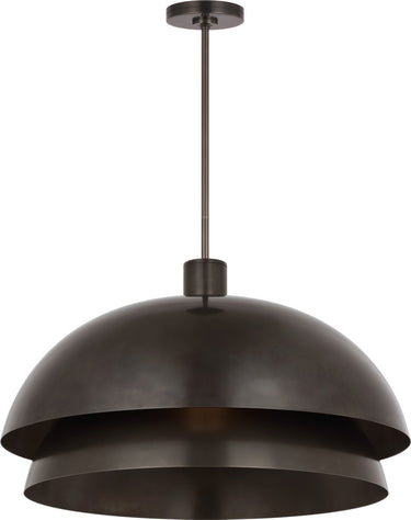 Shanti Grande Pendant by Sean Lavin in Dark Bronze, full front view of the pendant hanging from its stem and canopy