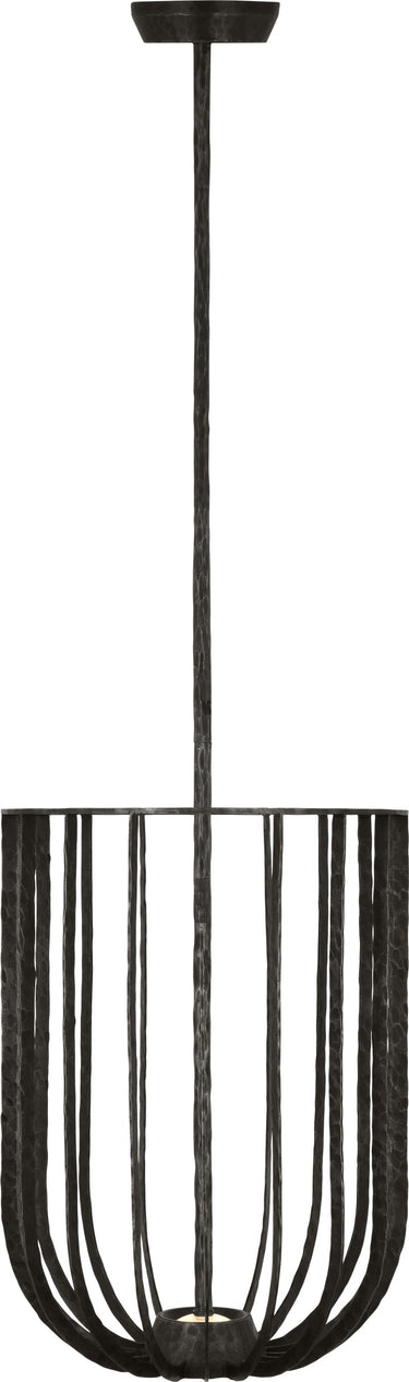 Sanchi Large Pendant by Sean Lavin in Aged Iron, full front view of the pendant hanging from its stem and canopy