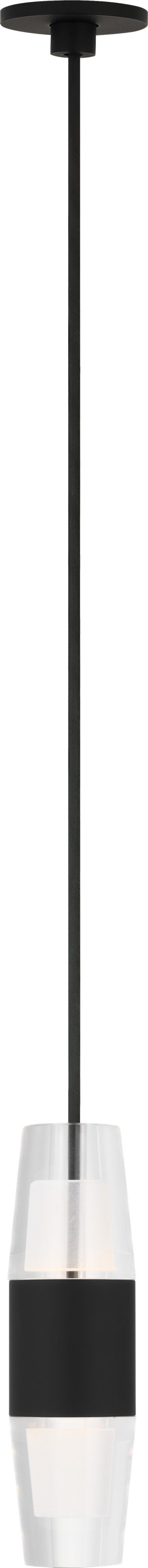 Lassell Short Port Alone Pendant by Sean Lavin in Nightshade Black, full view of the black canopy, cord and laser-etched crystal tube with a black band