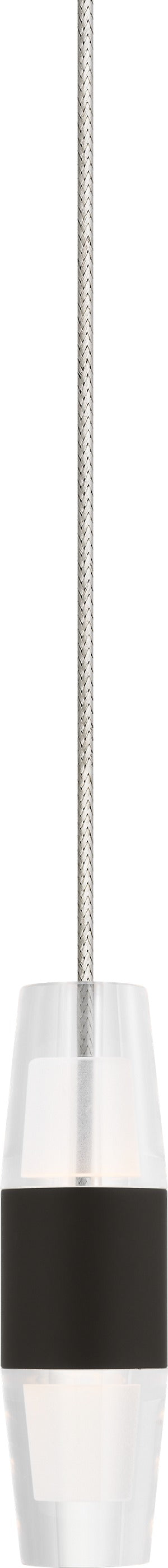 Lassell Short Mini Pendant by Sean Lavin in Dark Bronze, full view of the slim laser-etched crystal tube with its dark bronze band hanging on a thin cable