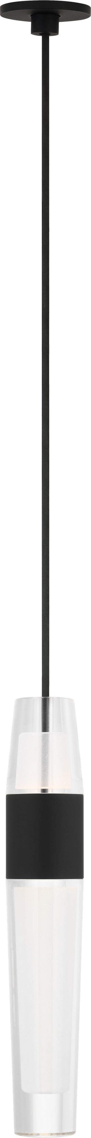 Lassell Port Alone Pendant by Sean Lavin in Nightshade Black, full view of the black canopy, cord and laser-etched crystal tube with a black band