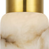 Caspe Alabaster 7 rechargeable lamp in Hand-Rubbed Antique Brass with the brass cap on top of veined alabaster