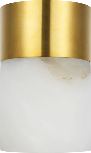 Caspe Alabaster 6 rechargeable table lamp in Hand-Rubbed Antique Brass, an alabaster cylinder under a brass cap