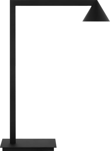 Midrand 19 table lamp in Nightshade Black, an L-shaped steel arm with a conical shade on a flat base