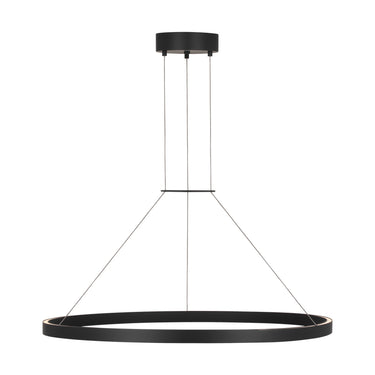 Visual Comfort Fiama 36-Inch Matte Black LED Ring Light—perfect for residential dining rooms or commercial foyers with high ceilings.