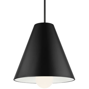 Modern matte black conical pendant light with LED, ideal for contemporary kitchens and open concept spaces
