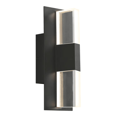 Black modern outdoor wall sconce, Visual Comfort Lyft 12 inch, sand-blasted diffuser, soft LED light