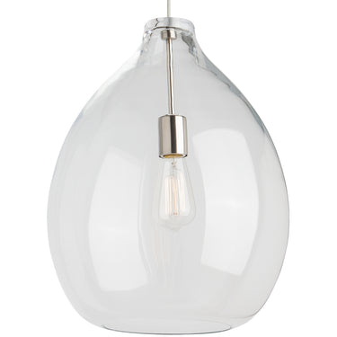 Modern Clear Glass Pendant Light with Satin Nickel Hardware – Visual Comfort Quinton 16-Inch Fixture